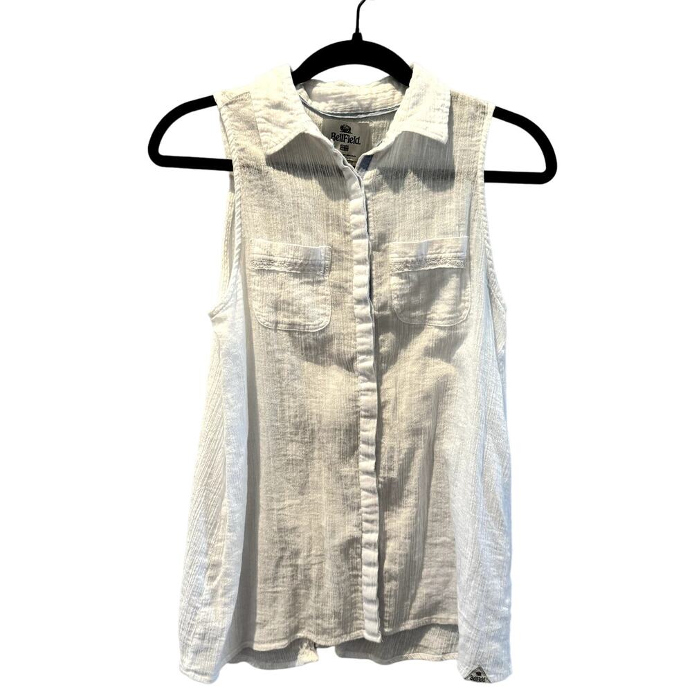 Bellfield "B Josie" Vintage Romantic Sleeveless Beachy White Blouse | Size M